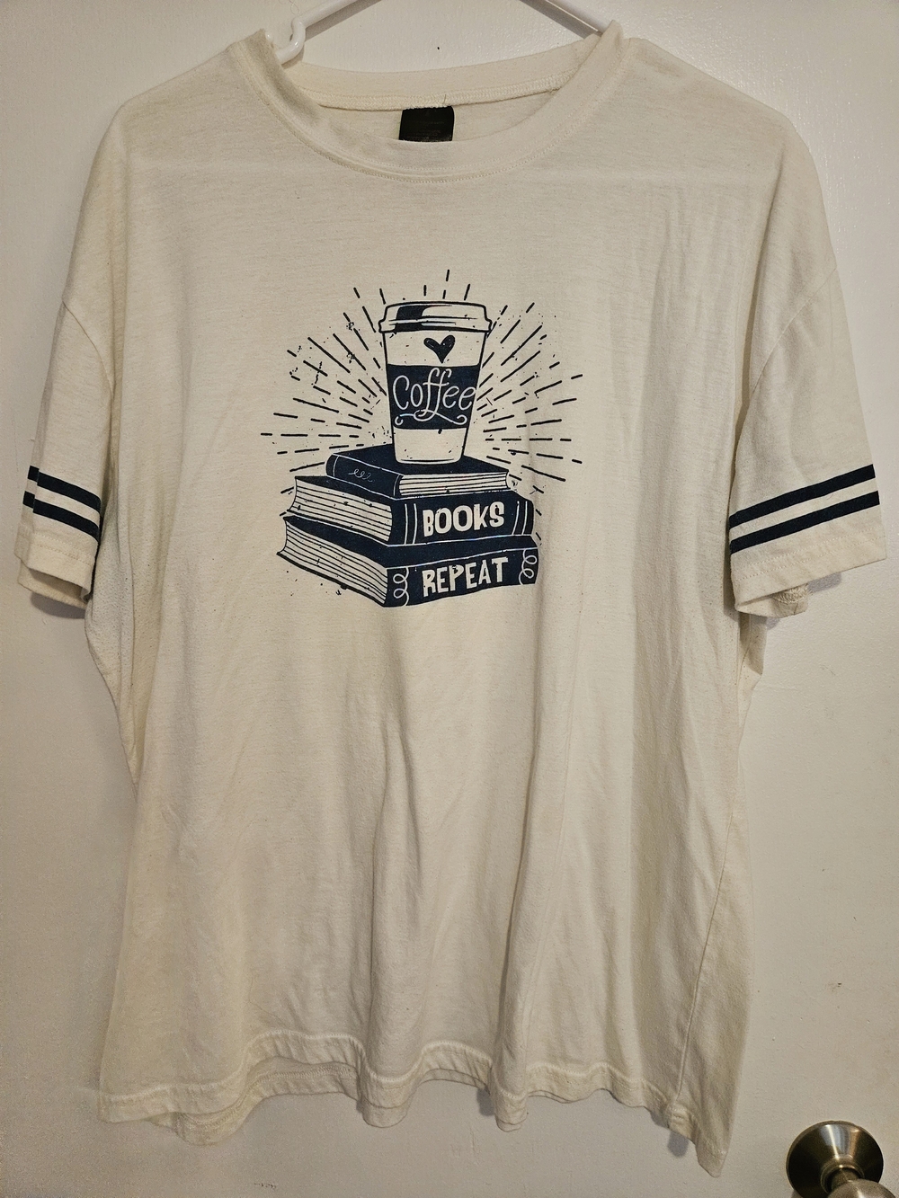 Coffee Books Repeat Graphic Tee - White/Navy